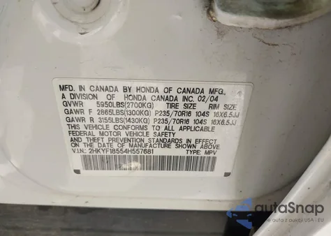 2004 Honda Pilot Ex-L z USA, uszkodzony, nr VIN 2HKYF18554H557681